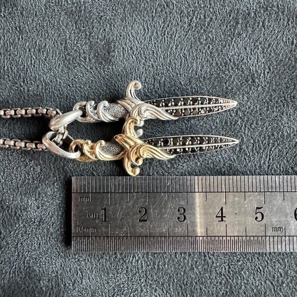 David Yurman Two Waves Dagger w/ 18K Gold, Sterling Silver & Diamonds Necklace - Picture 12 of 16